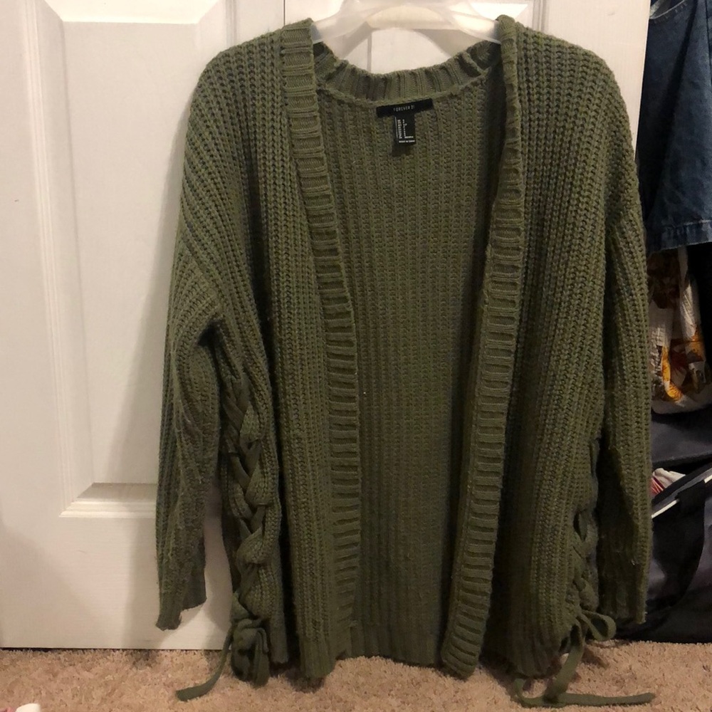 green cardigan